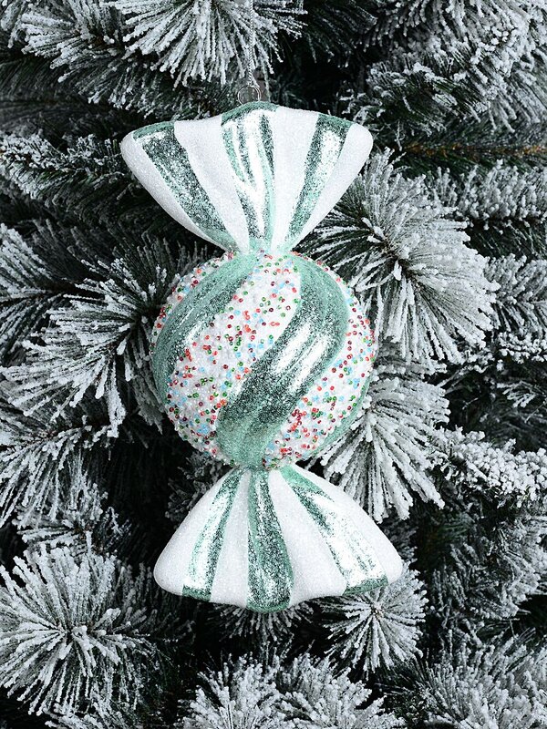 Teal & White Wrapped Sugar Ball Whimsical Statement Ornament | 27cm — image 5