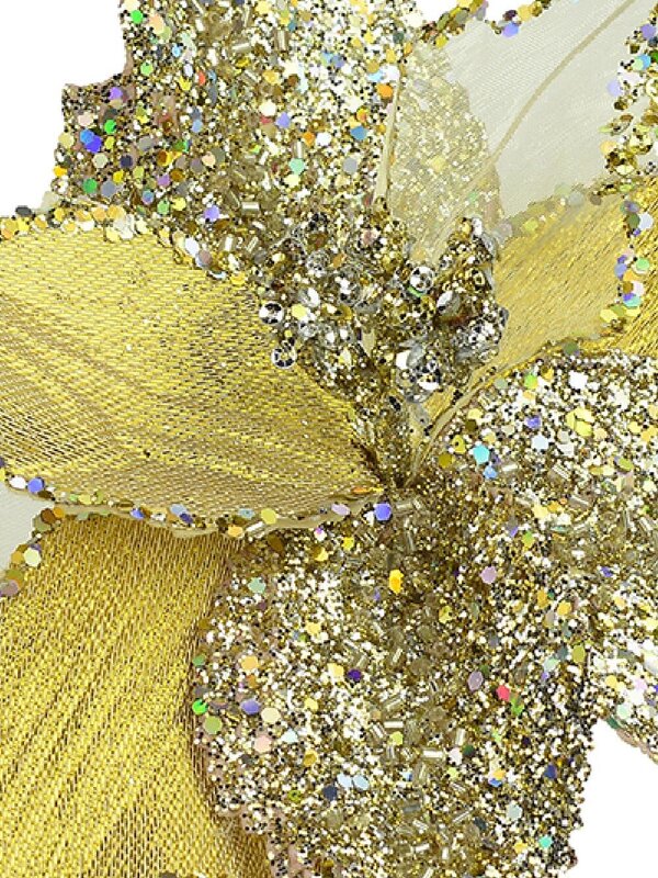 Three Style Luxe Gold & Champagne Leaf Poinsettia Christmas Floral Pick - 21cm