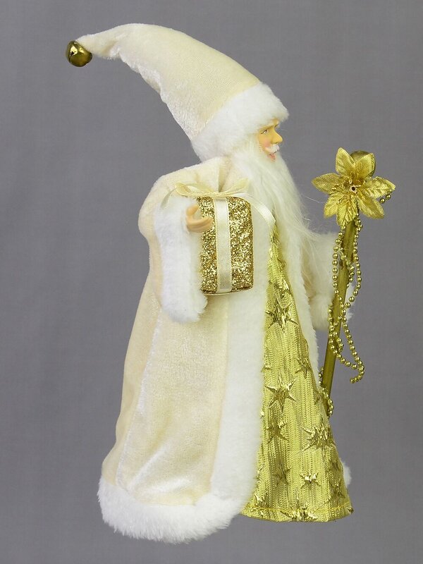 Traditional Father Christmas With Gift & Staff Ornament Or Tree Topper - 26cm