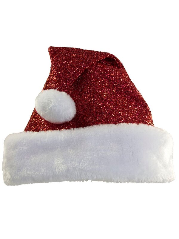 Traditional Red Glitter Santa Hat White Faux Fur | One Size Fits Most — image 2