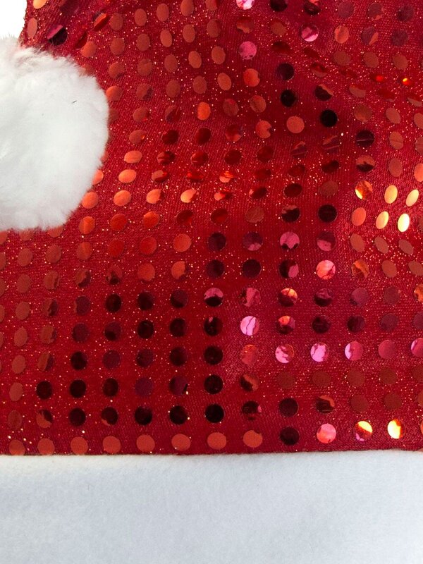 Traditional Red Sequin Santa Hat White Felt Trim | One Size Fits Most — image 3