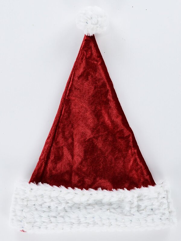 Traditional Red Velvet Santa Hat Iridescent Sequin Trim | One Size Fits Most — image 2