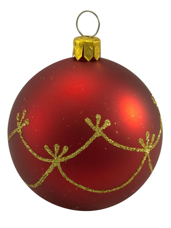 Traditional Red With Gold Glittered Pattern Baubles - 12 x 60mm — image 2