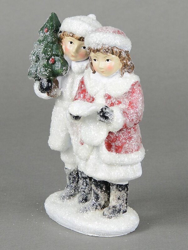 Traditional Scene Boy & Girl Decorative Ceramic Christmas Ornament - 14cm