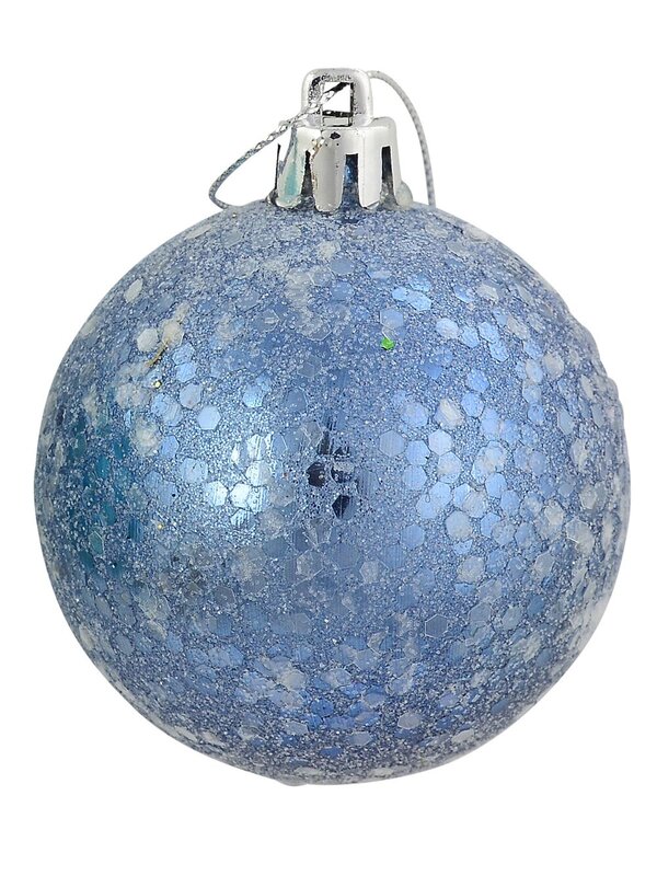 Turquoise & Aqua Sequinned Crackle Baubles - 6 x 60mm