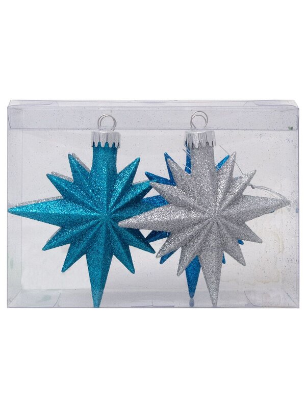 Turquoise, Blue & Silver 12 Point Star Decorations - 4 x 11cm — image 5