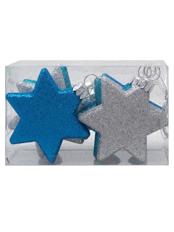 Turquoise, Silver & Blue Glittered Star Decorations- 8 x 65mm — image 5