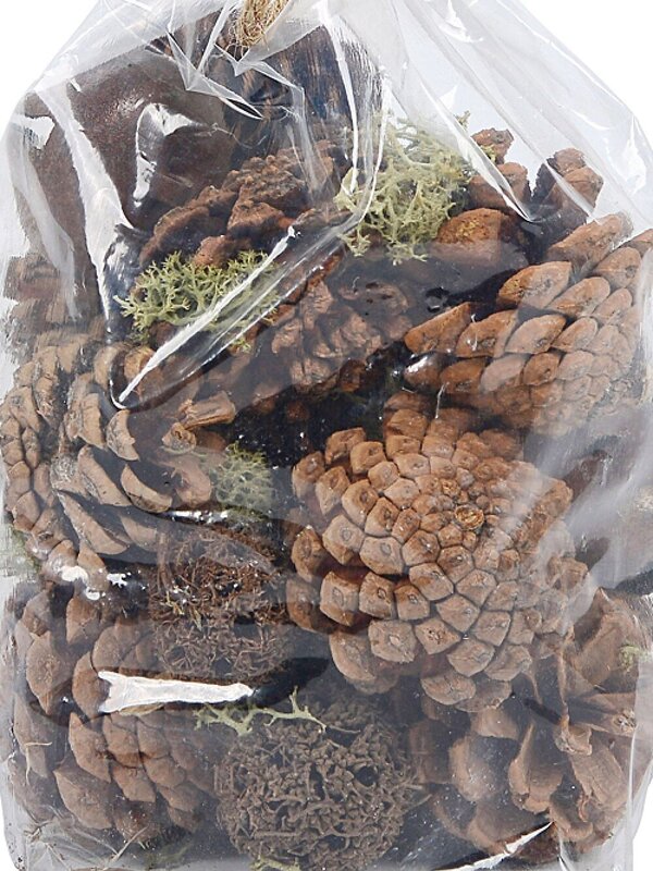 Various Natural Pine Cones With Moss & Bells Christmas Decoration Mix - 150g