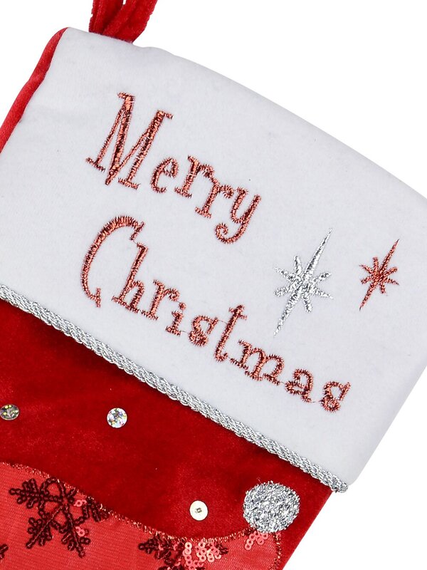 Velvet Stocking With Metallic Applique, Embroidery & Fleece Cuff - 46cm
