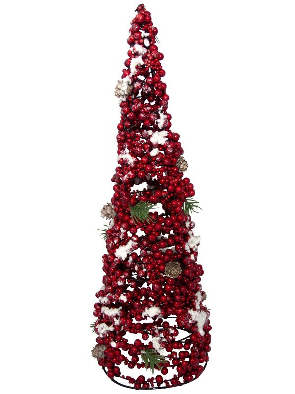 Vine Cone Tree Ornament With Red Berries - 40cm — image 2