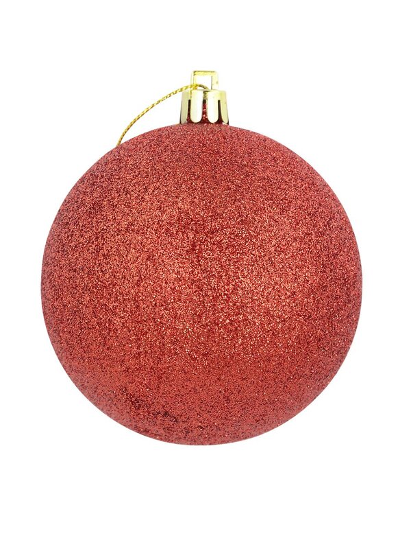 Watermelon Red Metallic Baubles With Glitter & Stripe Designs - 4 x 80mm