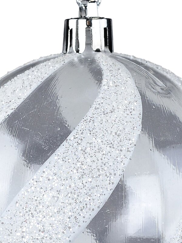 White & Clear Whimsical Glitter Candy Swirl Bauble | 80mm — image 3