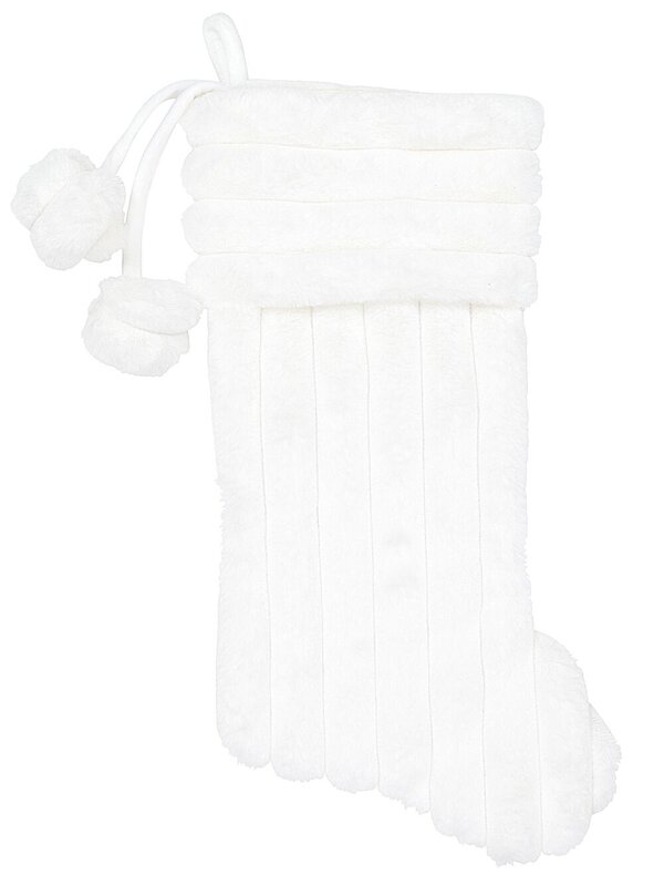 White Faux Fur Ribbed Stocking With Pom Poms | 48cm — image 5