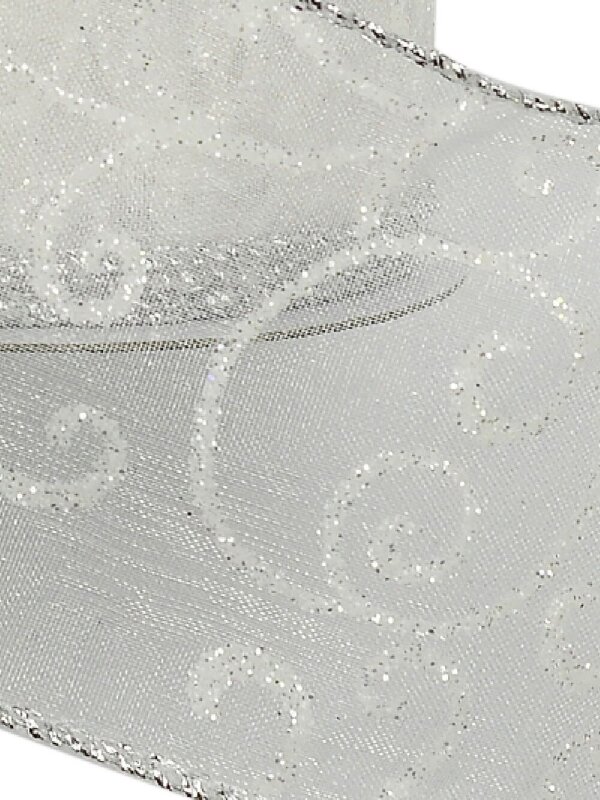 White Filigree Pattern Organza Wide Cut Ribbon 3m x 63mm