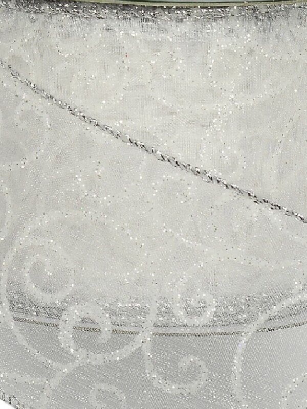 White Filigree Pattern Organza Wide Cut Ribbon 3m x 63mm