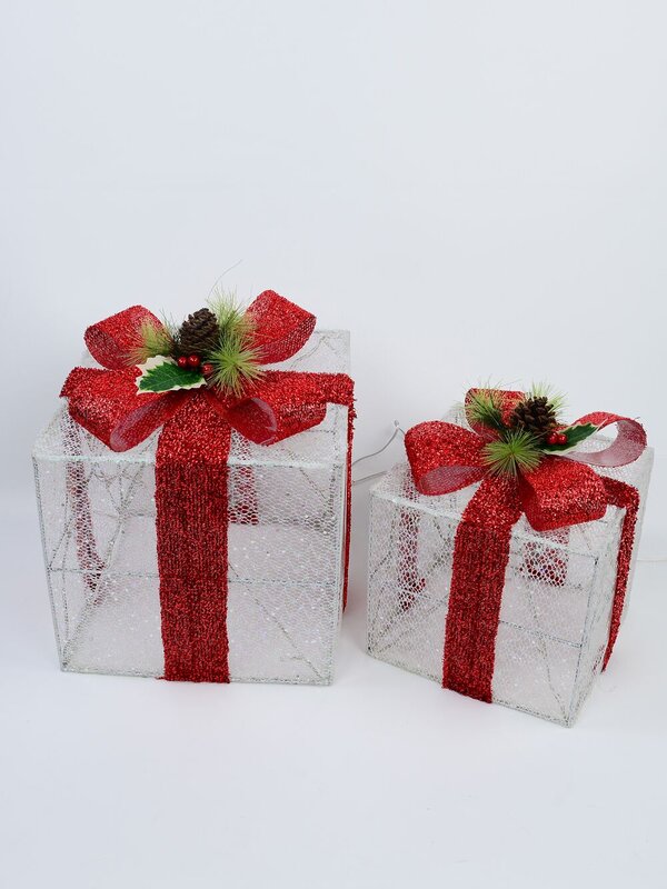 White Glitter Mesh 3D Gift Box LED Display Set | 25cm & 20cm — image 6