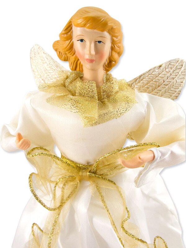 White & Gold Decorative Angel With Cream Wings - 25cm — image 2