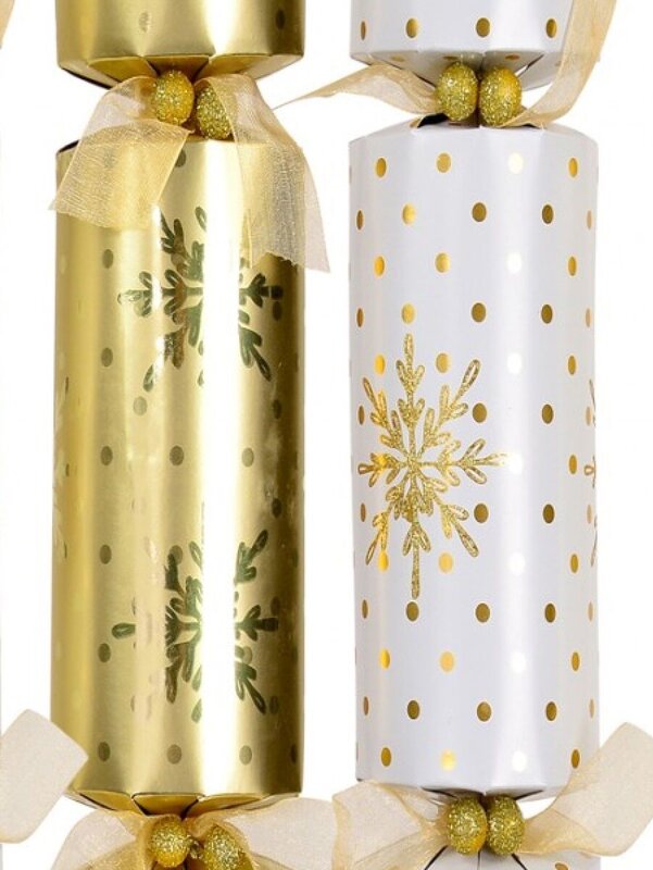 White & Gold With Dots & Snowflakes Christmas Cracker Bon Bons - 6 x 41cm — image 3