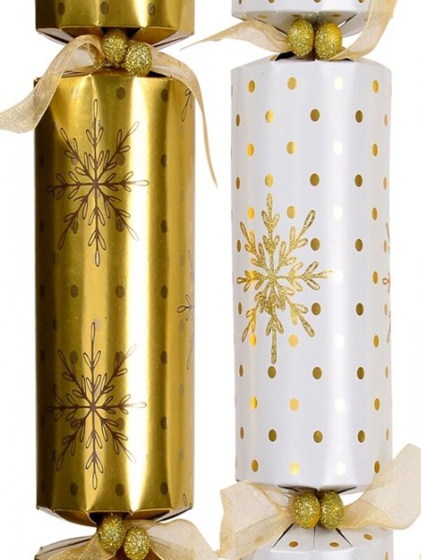 White & Gold With Dots & Snowflakes Christmas Cracker Bon Bons - 6 x 41cm — image 2