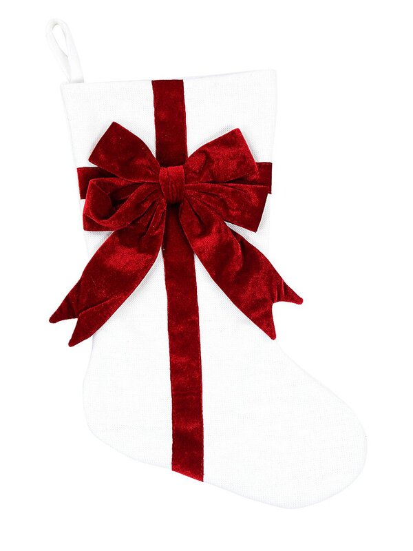 White Hessian Gift Wrap Stocking With Red Velvet 3D Bow | 45cm — image 3