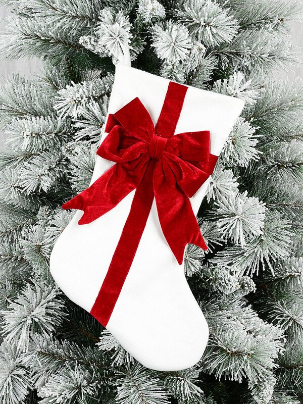 White Hessian Gift Wrap Stocking With Red Velvet 3D Bow | 45cm — image 2