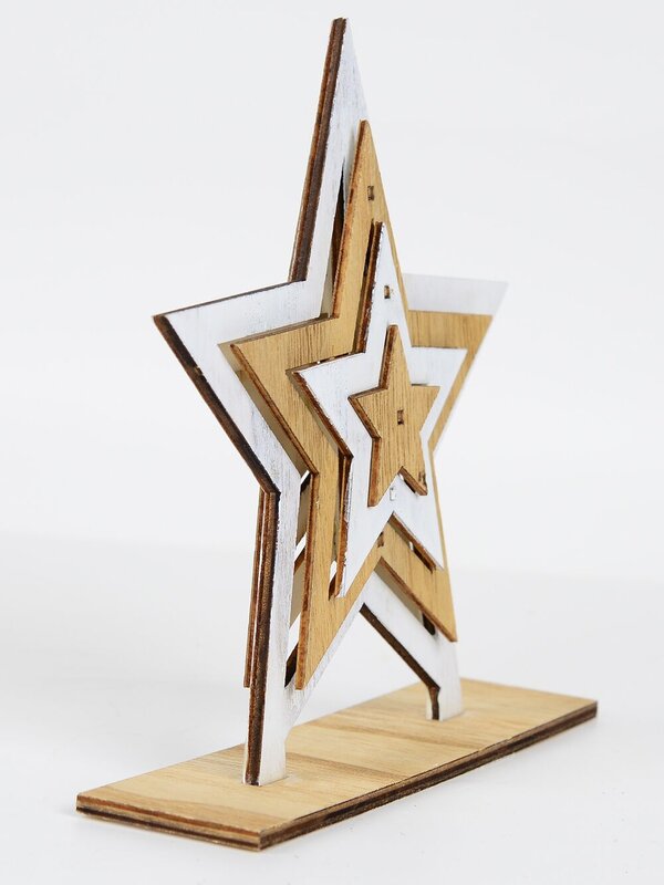 White & Natural Wooden Five Point Star Table Top Ornament - 20cm — image 2