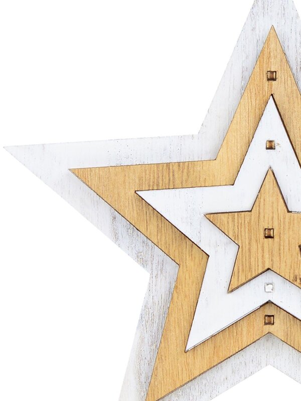 White & Natural Wooden Five Point Star Table Top Ornament - 20cm — image 3