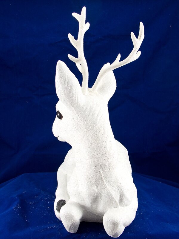 White Sitting Glittered Reindeer Ornament - 34cm