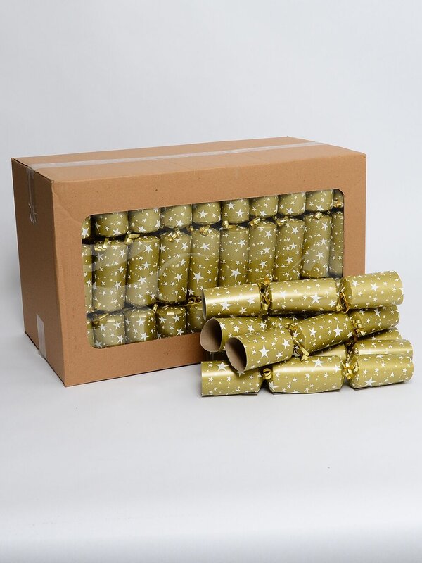 White Stars Pattern Design On Gold Christmas Cracker Bon Bons - 50 x 30cm — image 2