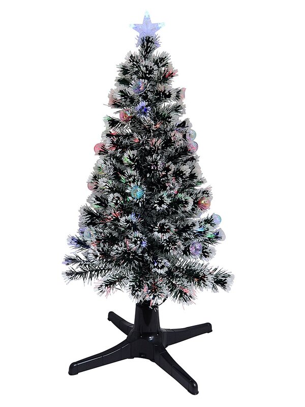 White Tips With Baubles & Stars Rotating Fibre Optic Christmas Tree - 1.2m — image 3