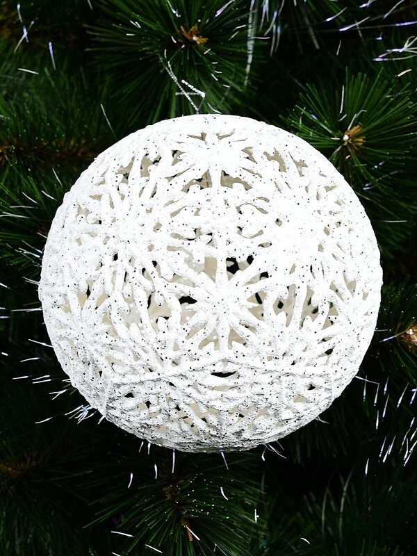 White Whimsical Signature Hollow Silver Glitter Snowflake Bauble | 14cm — image 5
