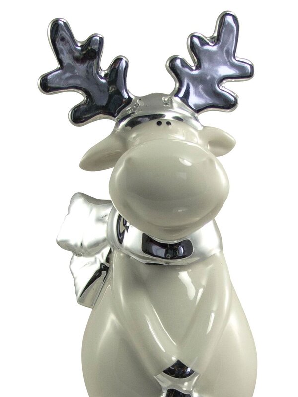 White Winter Ceramic Reindeer With Star - 20cm