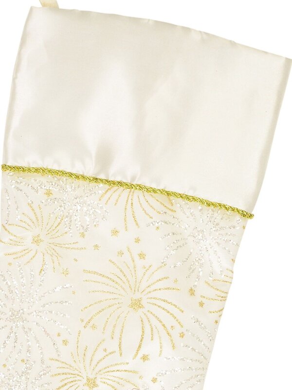 White With Gold & Iridescent Glitter Sunburst Pattern Christmas Stocking - 48cm — image 2