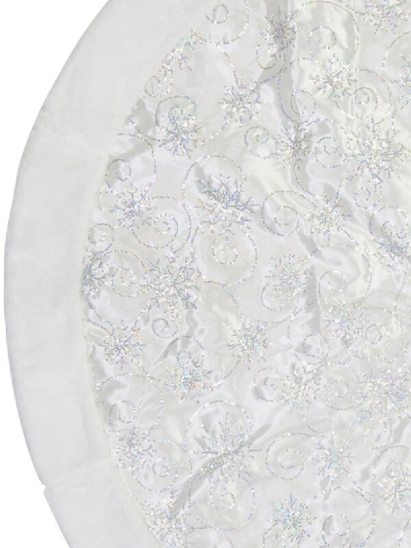 White With Sequin Swirl Pattern & Faux Fur Trim Christmas Tree Skirt - 1.2m — image 3