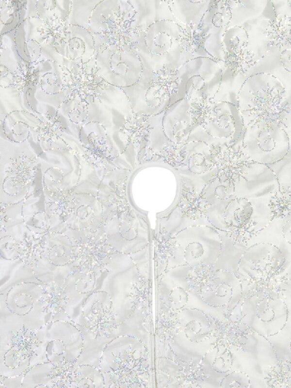 White With Sequin Swirl Pattern & Faux Fur Trim Christmas Tree Skirt - 1.2m — image 2