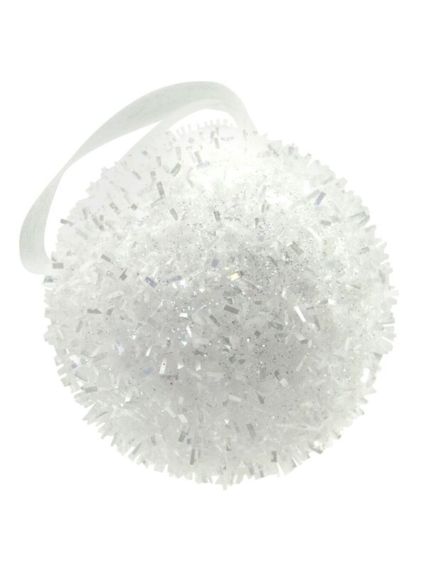 White With Silver Flecks Snowball Baubles - 6 x 60mm