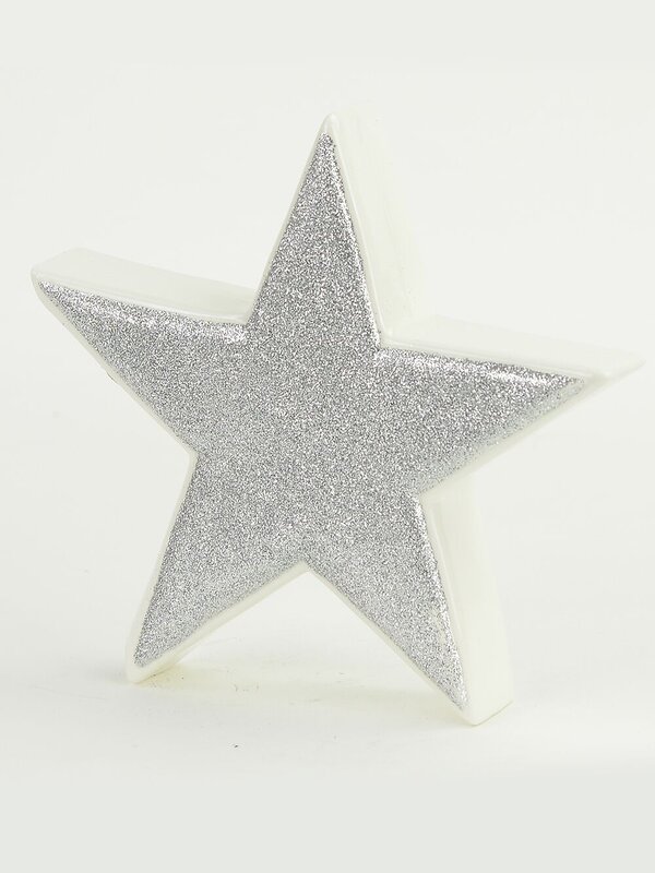White With Silver Glitter Free Standing Star Ceramic Christmas Ornament - 14cm — image 2
