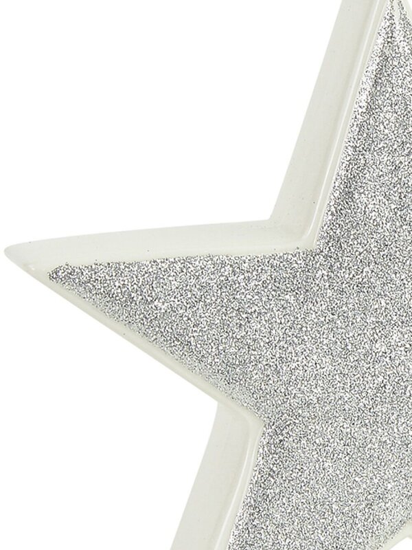 White With Silver Glitter Free Standing Star Ceramic Christmas Ornament - 17cm — image 3