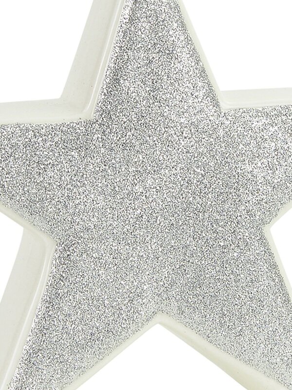 White With Silver Glitter Free Standing Star Ceramic Christmas Ornament - 17cm — image 4