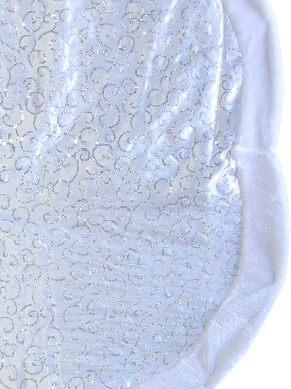 White With Silver Sequin Pattern & White Trim Tree Skirt - 1.2m — image 3