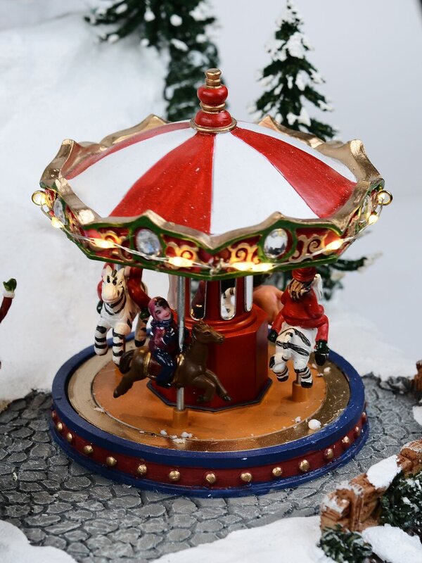 Winter Pond Fun Christmas Village Scene With Church, Carousel & Band - 60cm — image 8