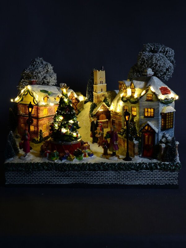 Winter Town Christmas Village Scene With LED Lights & Rotating Tree - 36cm — image 3