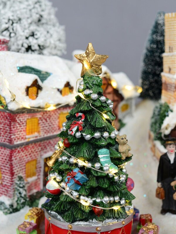 Winter Town Christmas Village Scene With LED Lights & Rotating Tree - 36cm — image 7
