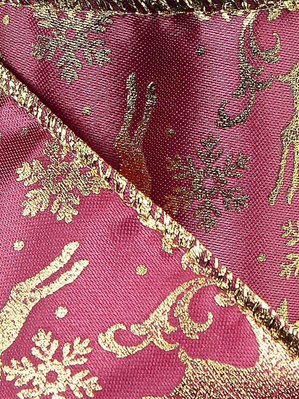 Wired Burgundy Ribbon With Gold Reindeer & Snowflakes | 3m x 63mm — image 7