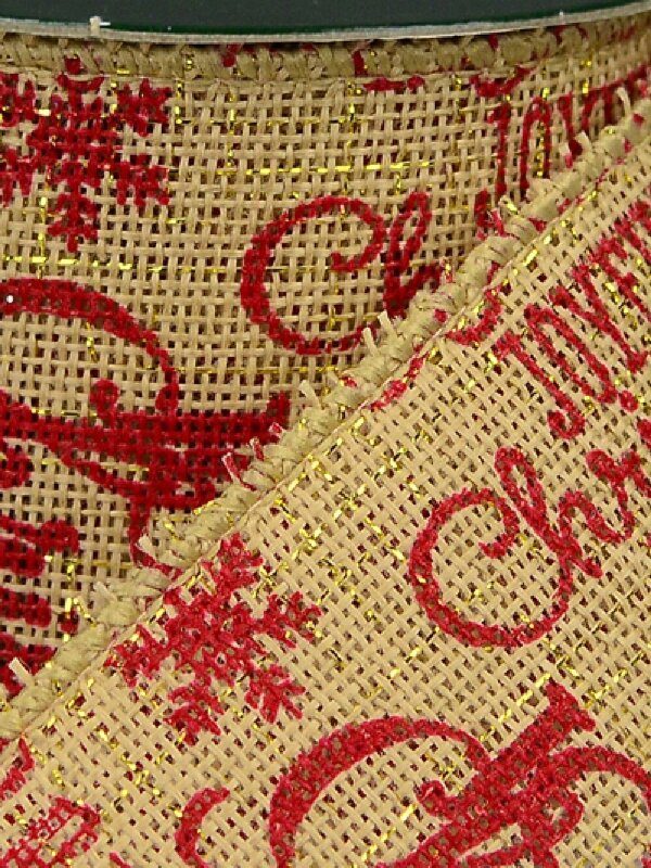 Wired Burlap Christmas Ribbon Natural Red & Gold | 3m x 63mm