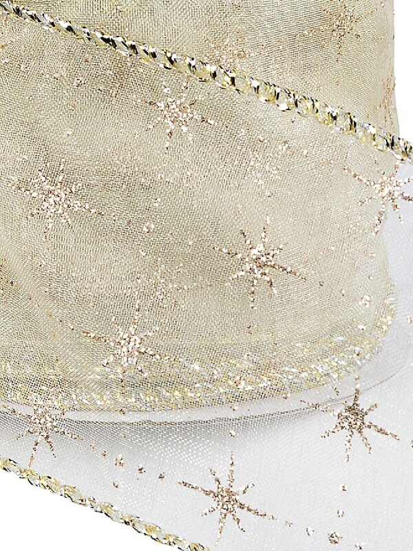 Wired Cream Sheer Christmas Ribbon Gold Bethlehem Stars | 3m x 63mm — image 3
