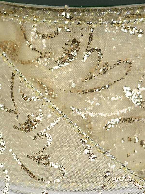 Wired Cream Sheer Ribbon With Gold Glitter Swirls | 3m x 63mm