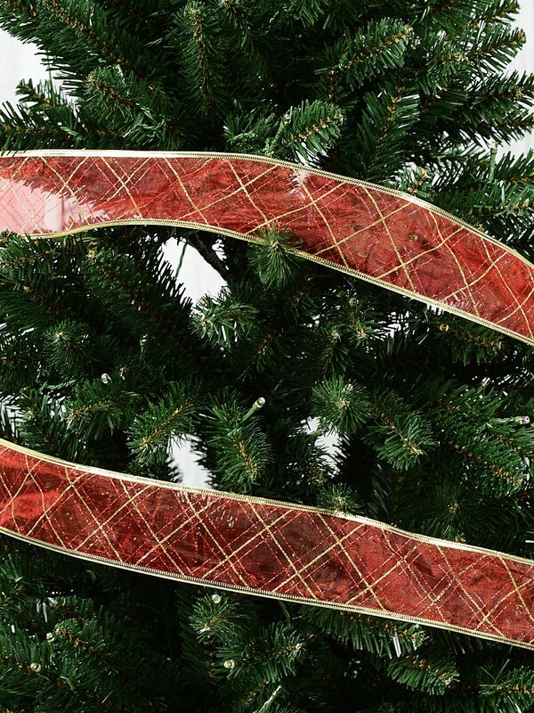 Wired Red Sheer Ribbon Red & Gold Glitter Plaid | 3m x 63mm — image 2