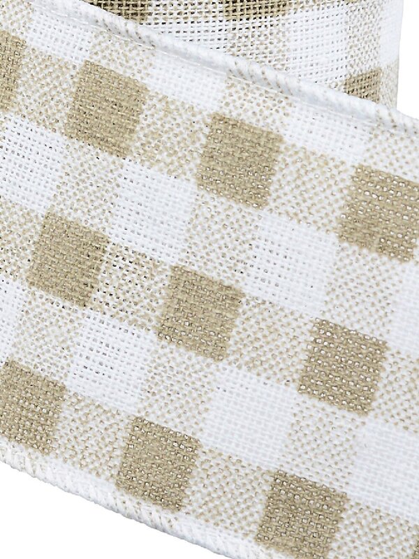 Wired White Hessian Ribbon With Olive Green Tartan | 3m x 63mm — image 3