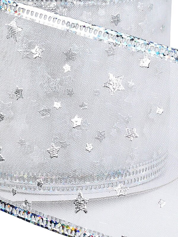 Wired White Sheer Christmas Ribbon With Metallic Silver Stars | 3m x 63mm — image 3
